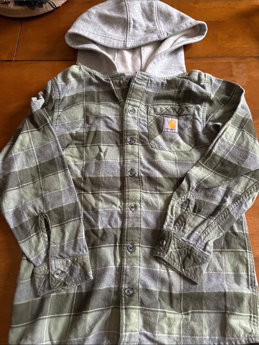 Carhartt Kids Olive & Gray Plaid Hooded Button-Up Shirt